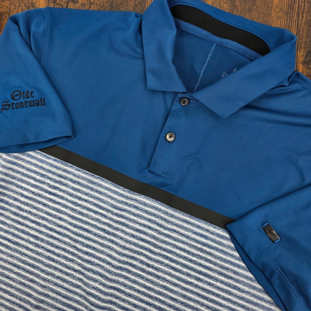 Nike TW Tiger Woods Polo Mens‎ S Blue Striped Colorblock Golf Olde Stonewall